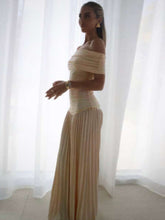 Tossy Women's Pleated Off Shoulder Elegant Bodycon Maxi Dress High Waist Slim Short Sleeve Casual Beach Party Dresses Lady 2024